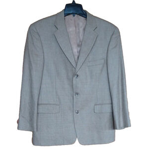 STAFFORD Men's XL Wool 3 Button Blazer Beige Herringbone Lined Office Dress coat